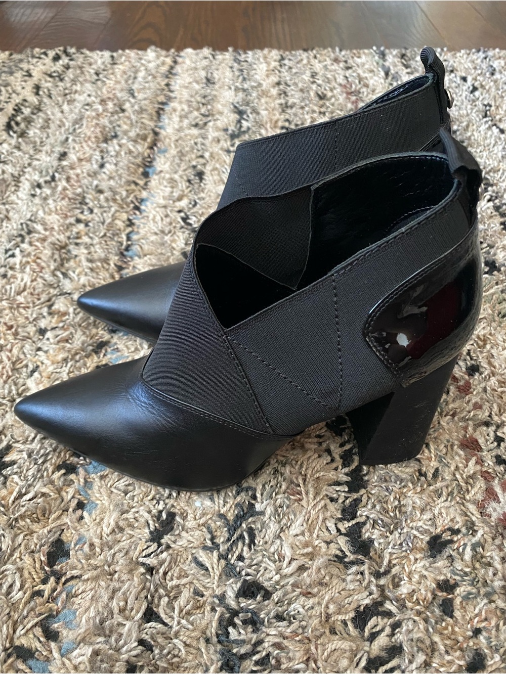 Baldinini Black Pointed Toe Elastic Strap Block Heel Ankle Boots